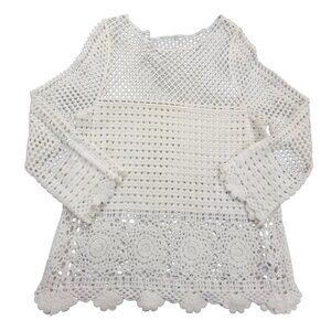 Crochet Open Knit Top White Whimsigoth Fairy Boho Beach Sz Med 100% Cotton